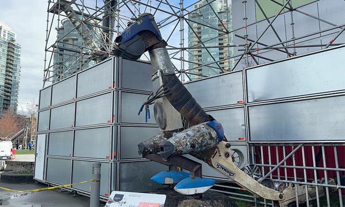 Garbozilla in front of Science World